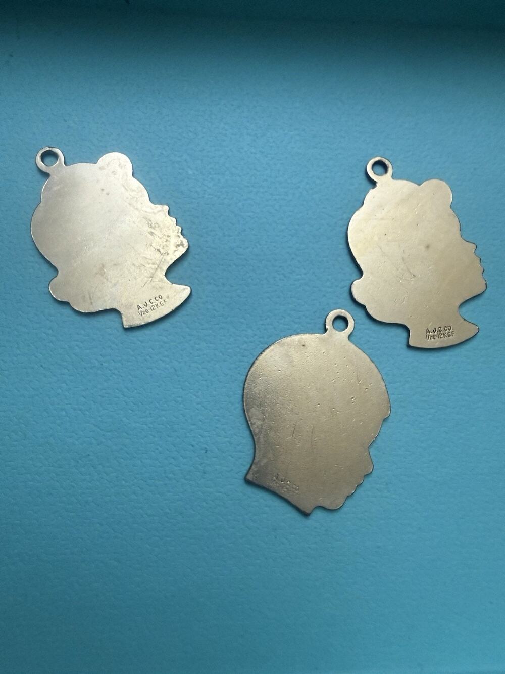3 Vintage AJC Co 1/20 12K Gold Filled Child Silhouette Charms Engraved
